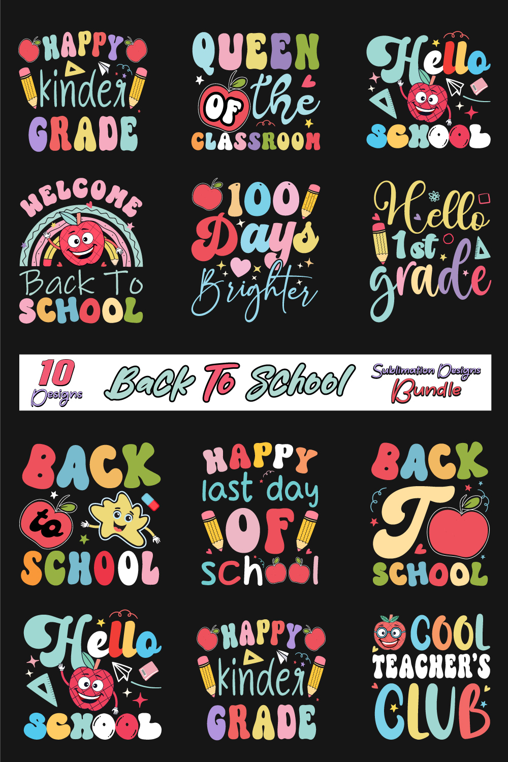 Retro Back to School Sublimation PNG pinterest preview image.