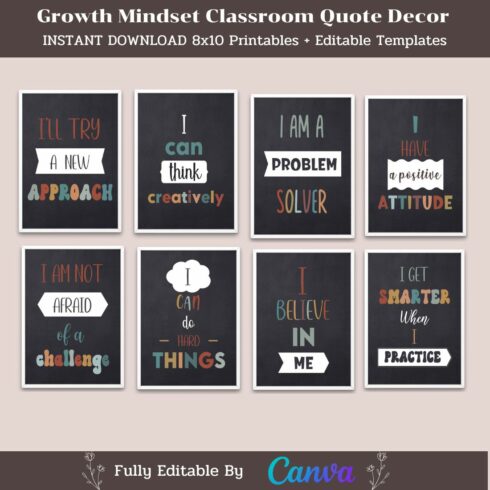 Editable Growth Mindset Classroom Quote Decor#2 cover image.