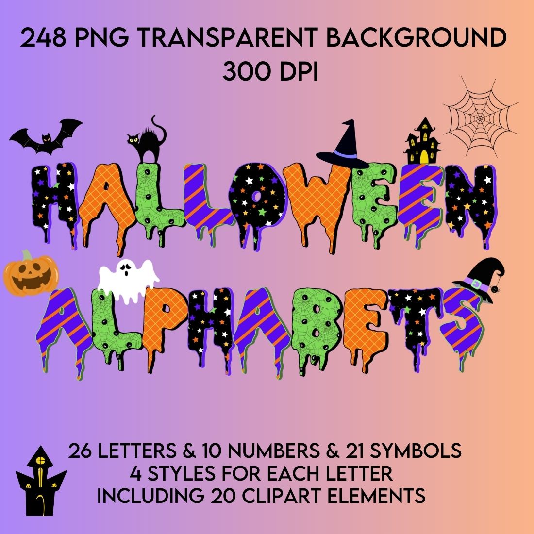 Halloween Alphabets 248 PNG Transparent Background cover image.