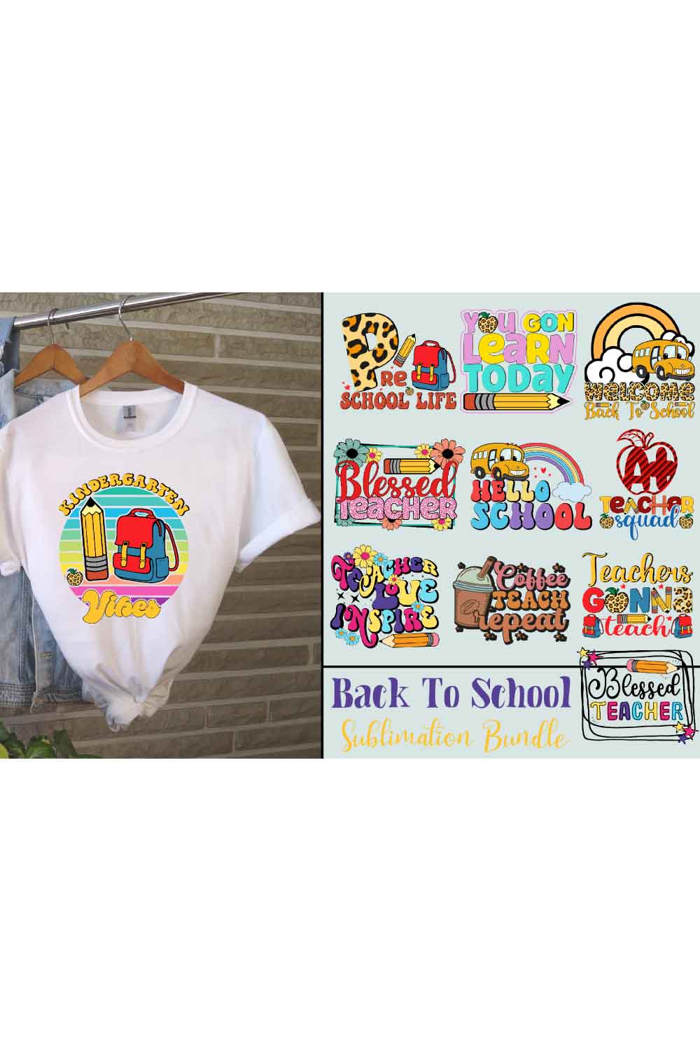 Back To School Sublimation Bundle pinterest preview image.