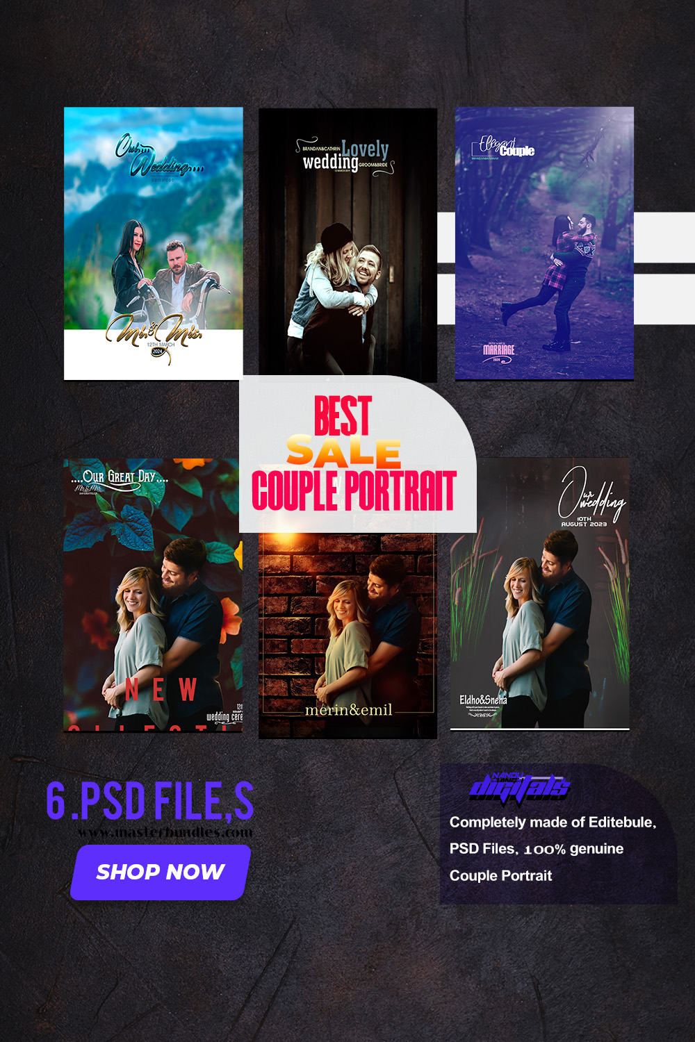 6 Couple Portrait Photo Design Bundle Pack pinterest preview image.