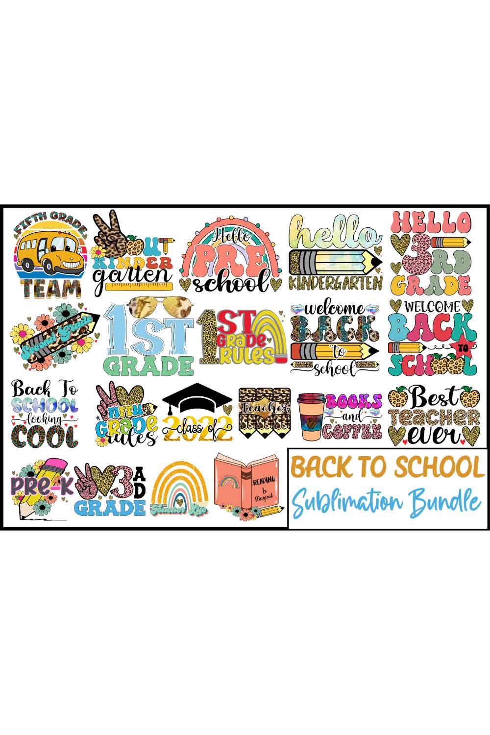 Back To School Sublimation Bundle pinterest preview image.