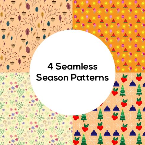 4 Seamless Season Patterns (Summer, Winter, Spring, Fall) cover image.