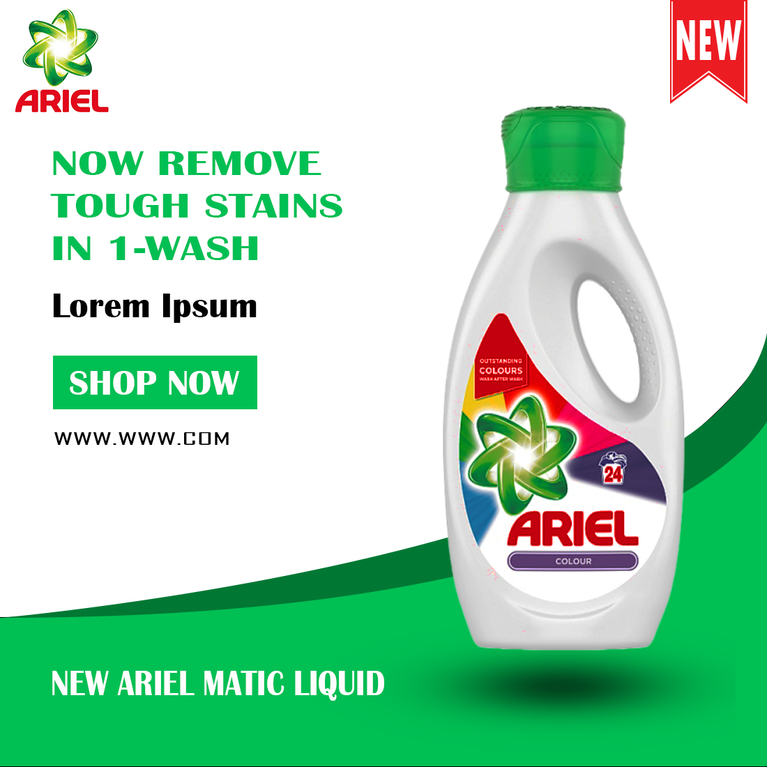 ARIEL NOW REMOVE TOUGH STAINS IN 1-WASH preview image.