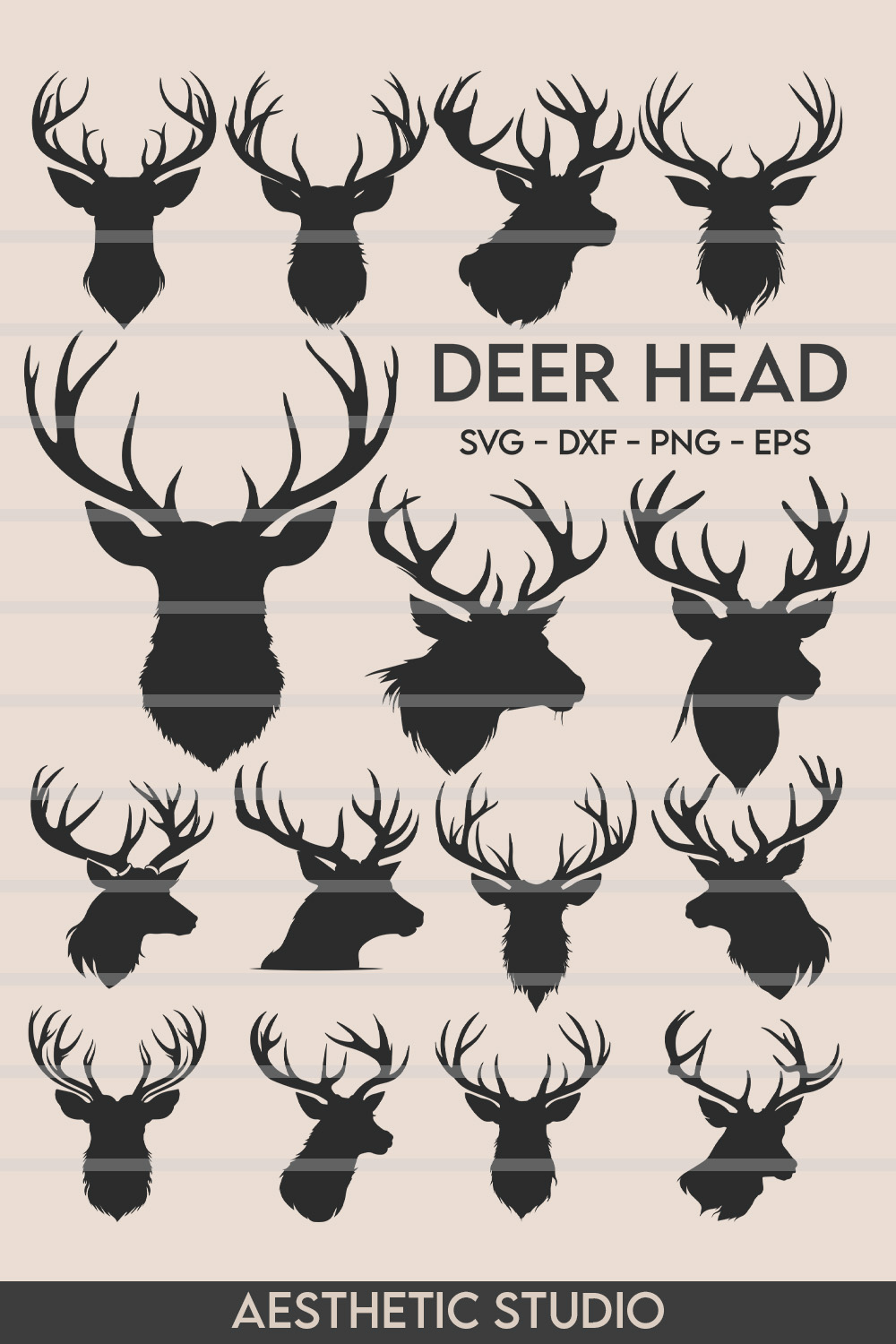 Deer Head | Deer Svg | SVG Bundle | Nature Deer Svg | Deer Silhouette| Animals Svg | Circut Cut Files Silhouette | Deer Clipart Svg | Deer In The Fores Svg | Silhouette| Vcetor | Cut file pinterest preview image.