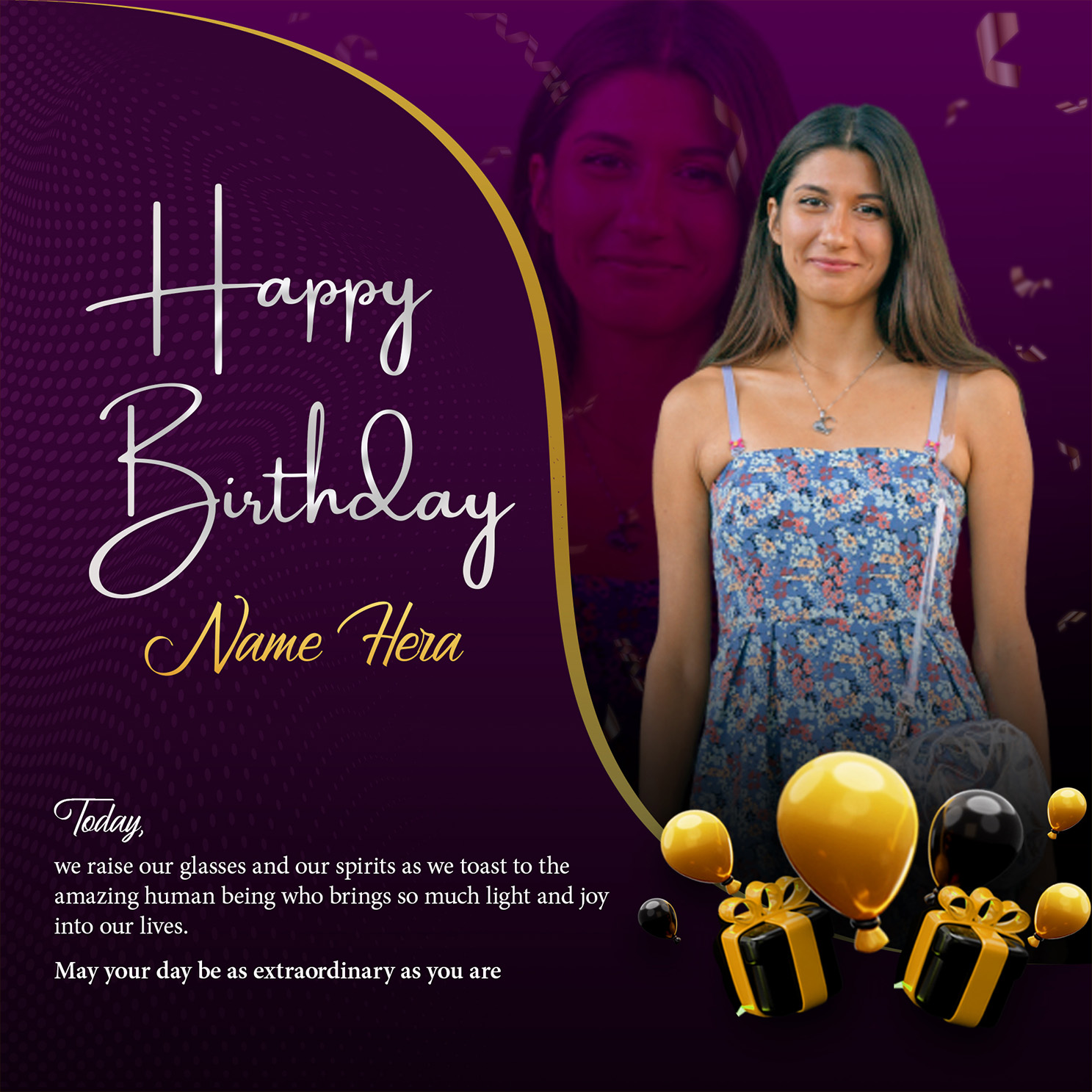 Happy birthday wish and celebration post design PSD template for social media preview image.