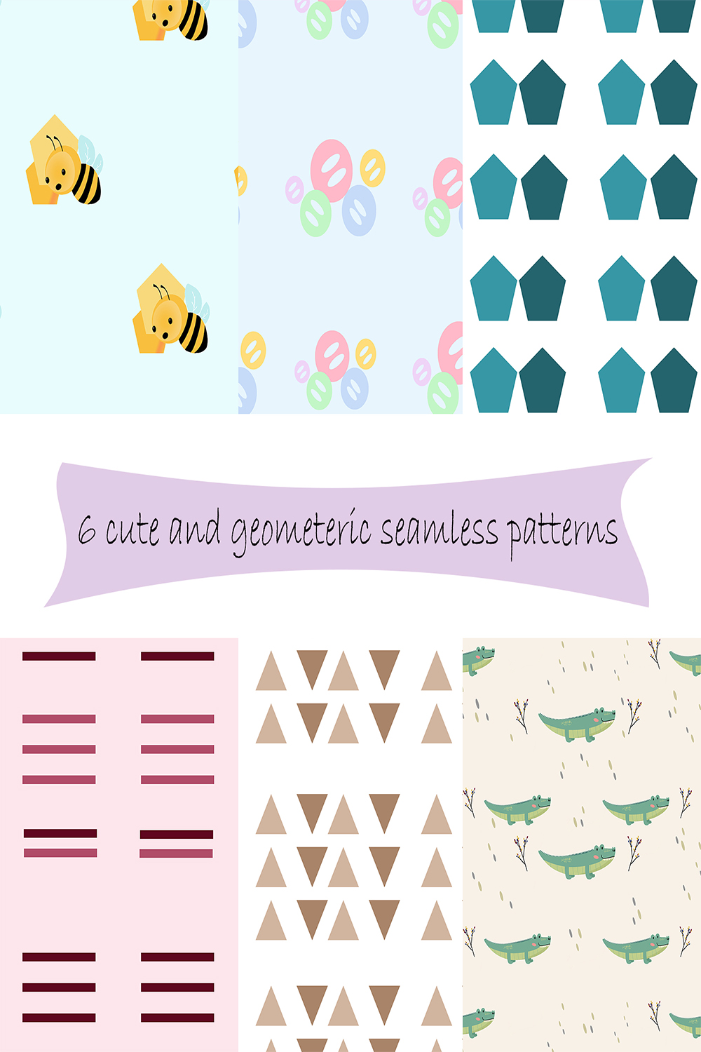 6 cute seamless patterns, budget friendly pinterest preview image.