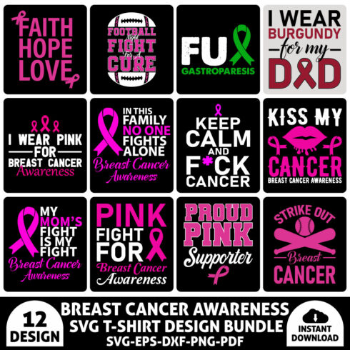 Breast Cancer Awareness SVG T-shirt Design Bundle cover image.