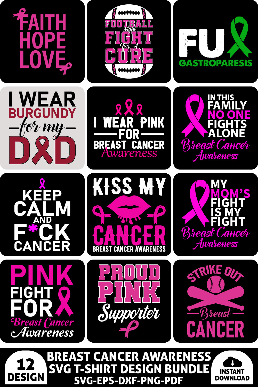 Breast Cancer Awareness SVG T-shirt Design Bundle pinterest preview image.