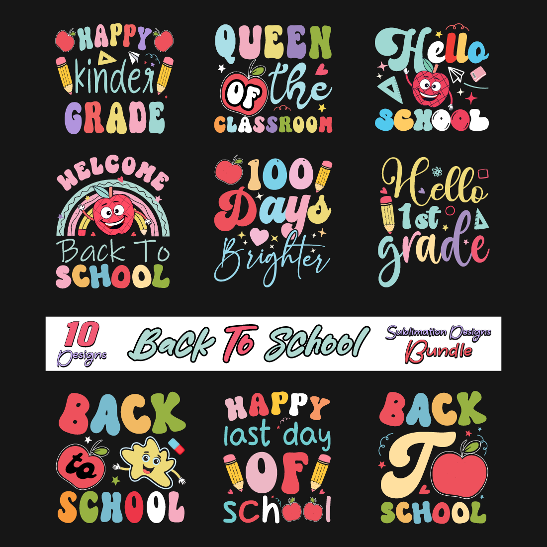 Retro Back to School Sublimation PNG preview image.
