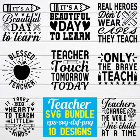 Teacher svg bundle cover image.