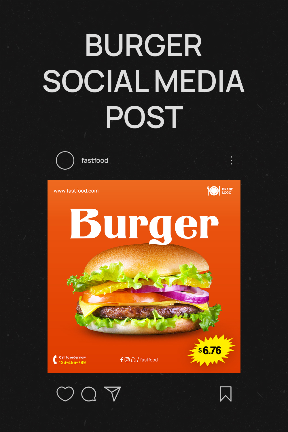 Delicious Burger High-Resolution Social Media Banner Template pinterest preview image.