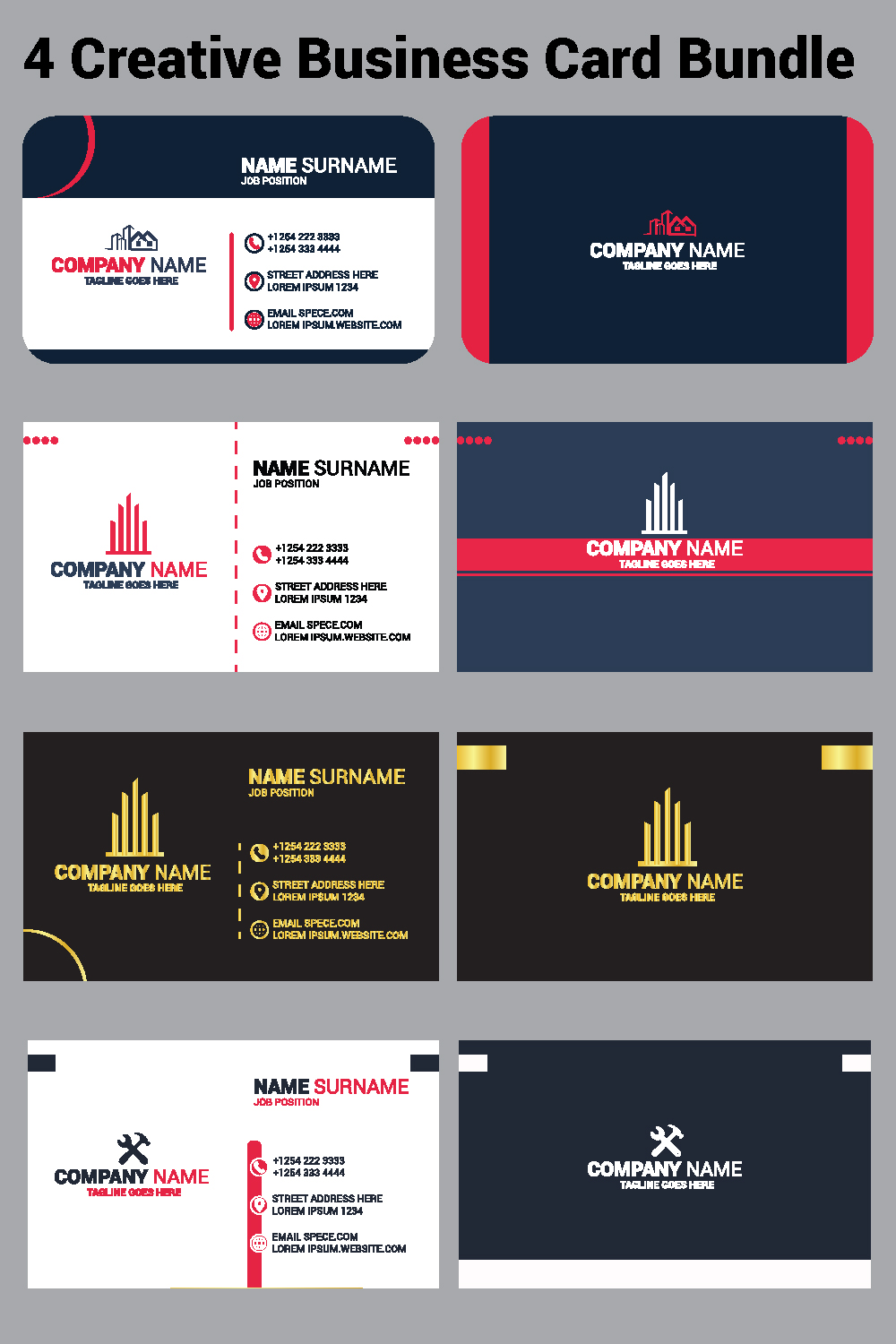 4 Creative Double Sided Business Card Design Bundle pinterest preview image.