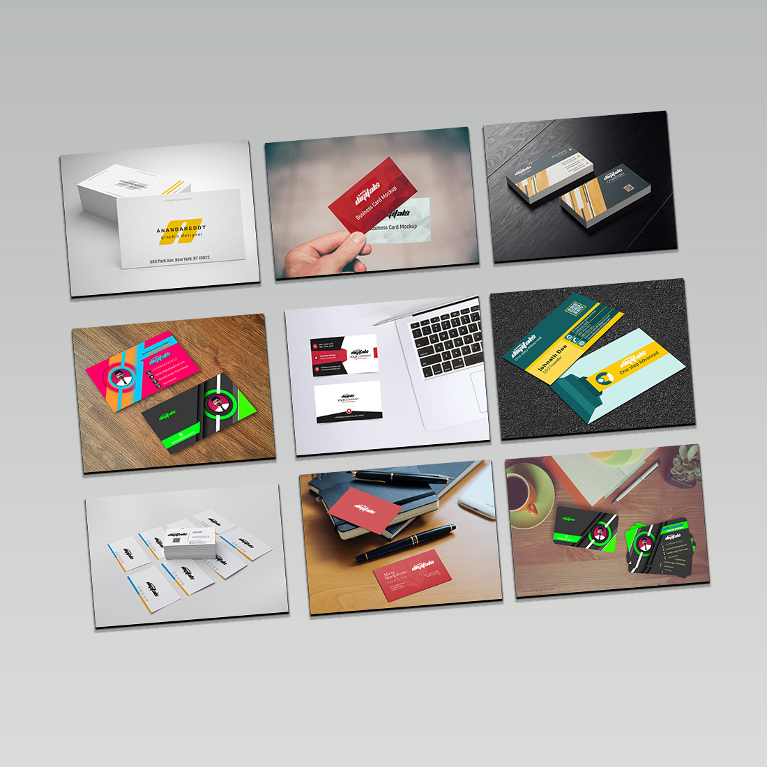 15 Print Design Business Card Multi Style Mockup Bundle preview image.