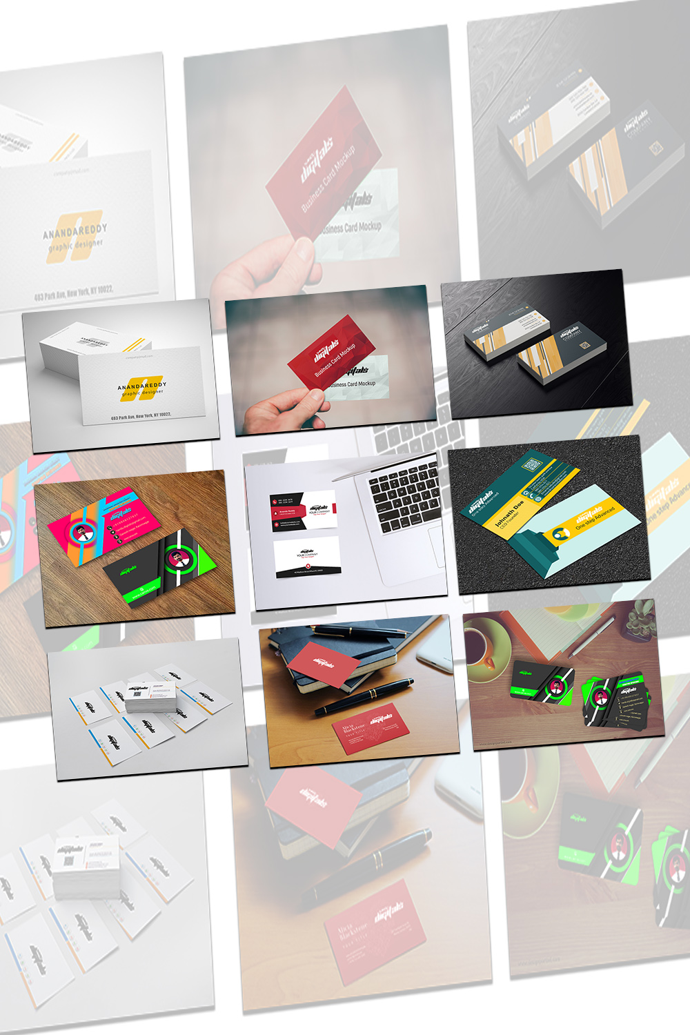 15 Print Design Business Card Multi Style Mockup Bundle pinterest preview image.