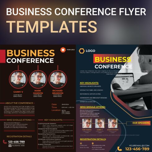 Business conference flyer design templates cover image.