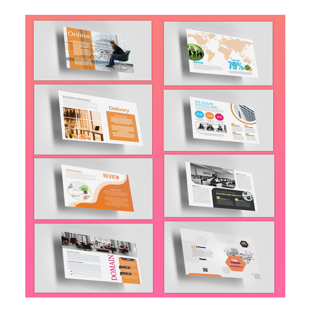 8 Print Design Business Portfolio Brochure Templates preview image.