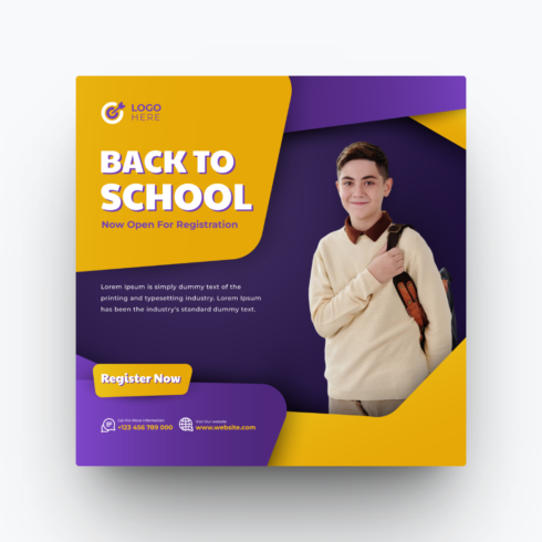 Back to school or School Admission or Kids Education social media post template cover image.