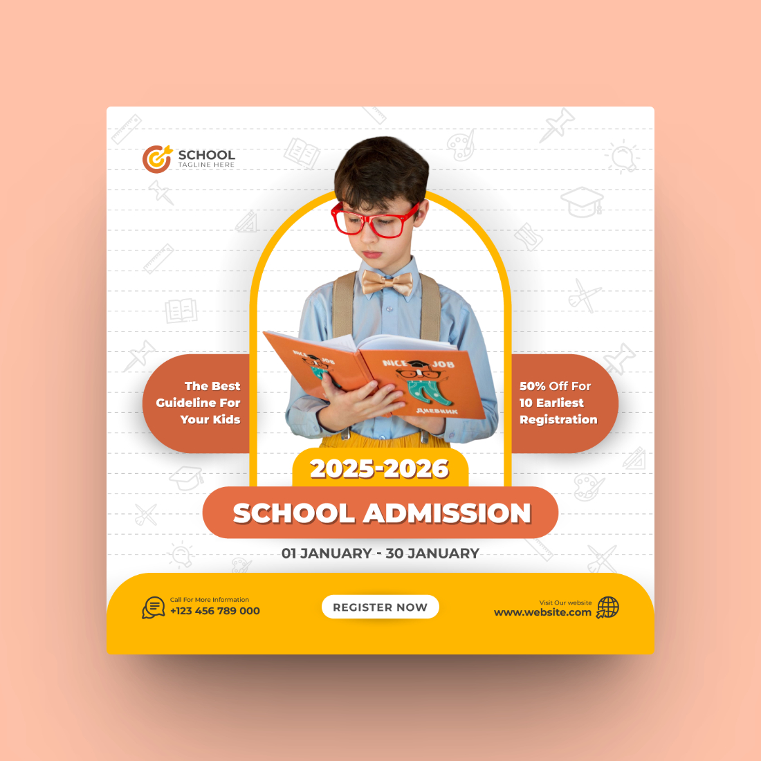 School Admission or Kids Education or Back to School Social Media Post Template cover image.