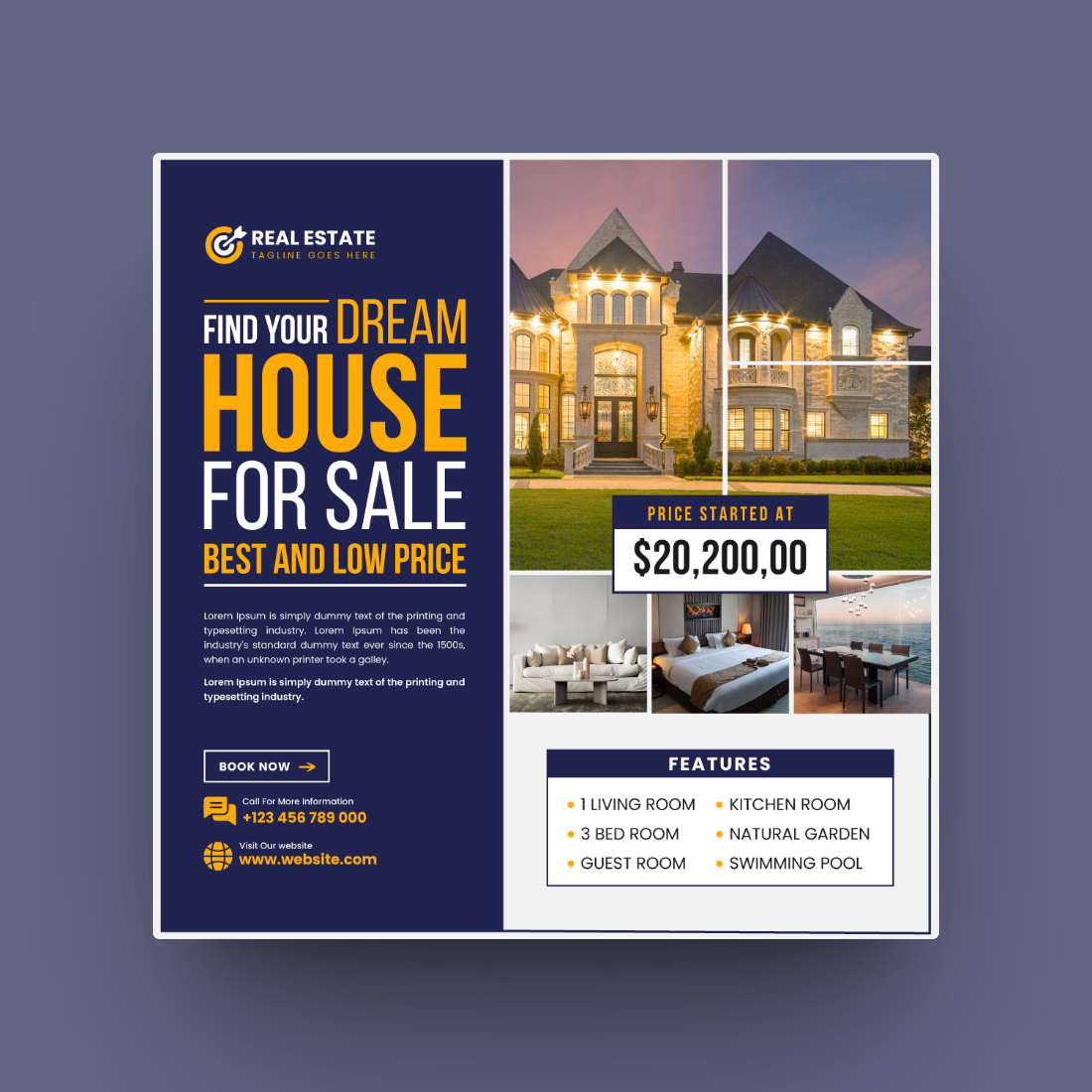 Real Estate or Home Sale Social Media Post Template for Instagram cover image.