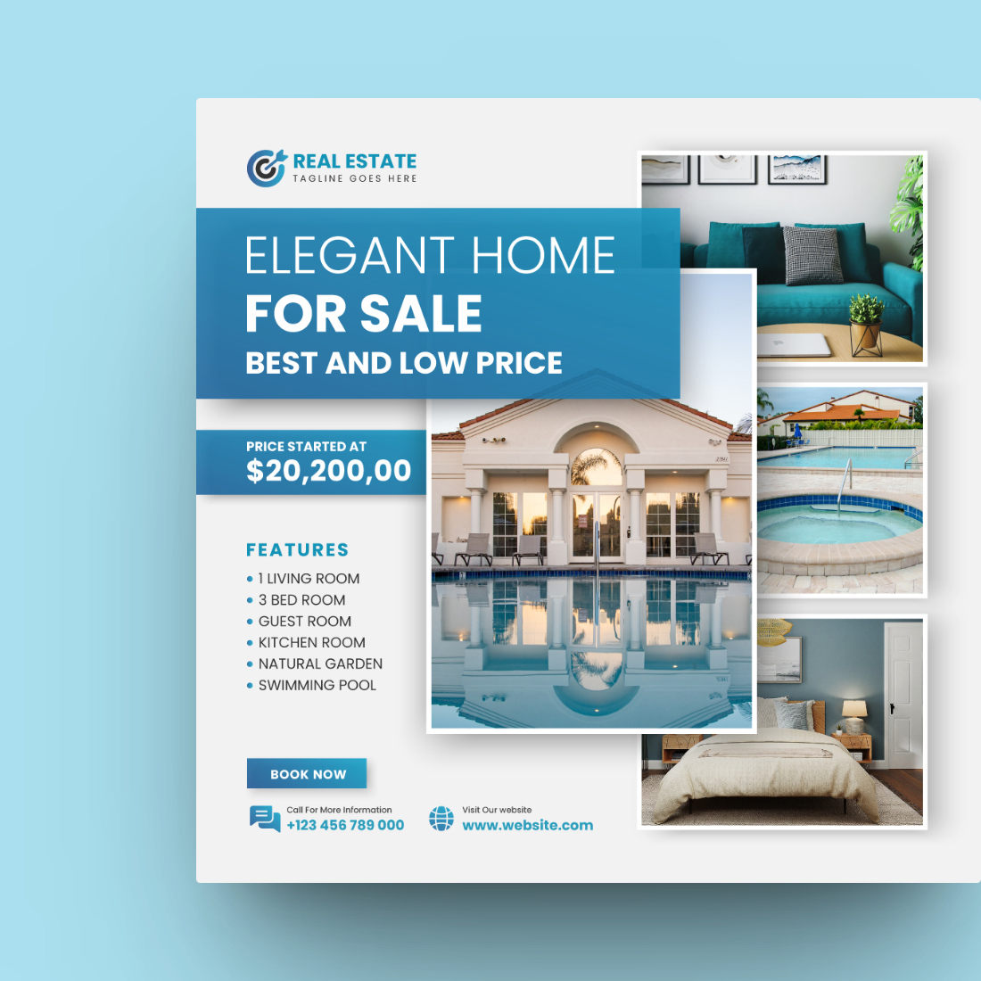 Elegant Real Estate Social Media post Template for Instagram preview image.