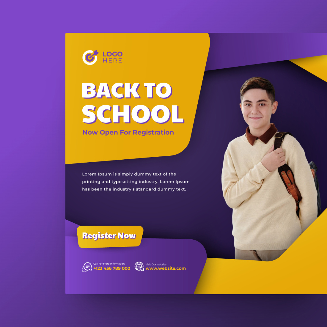 Back to school or School Admission or Kids Education social media post template preview image.