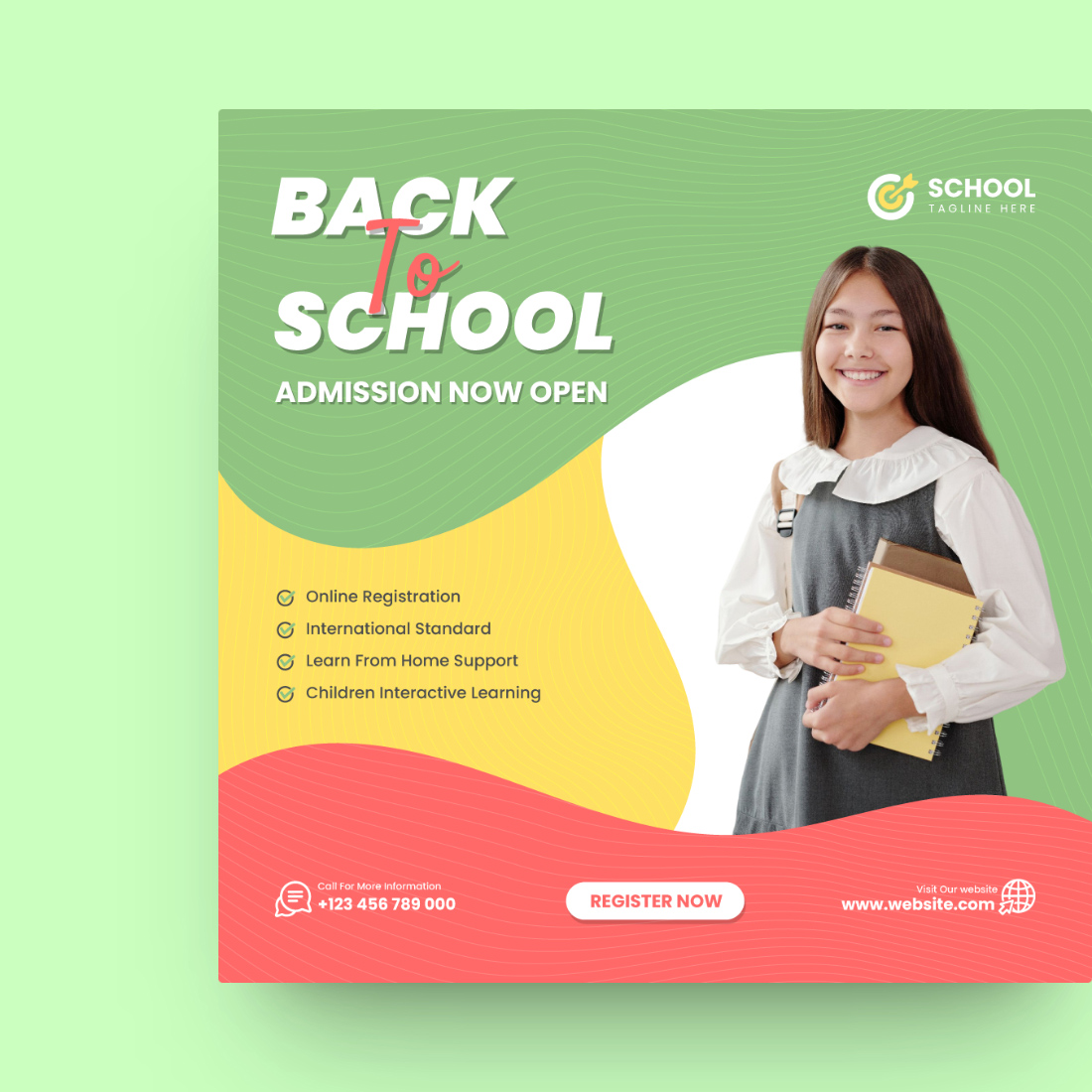 School Admission Or Back to school Social Media Post Template preview image.