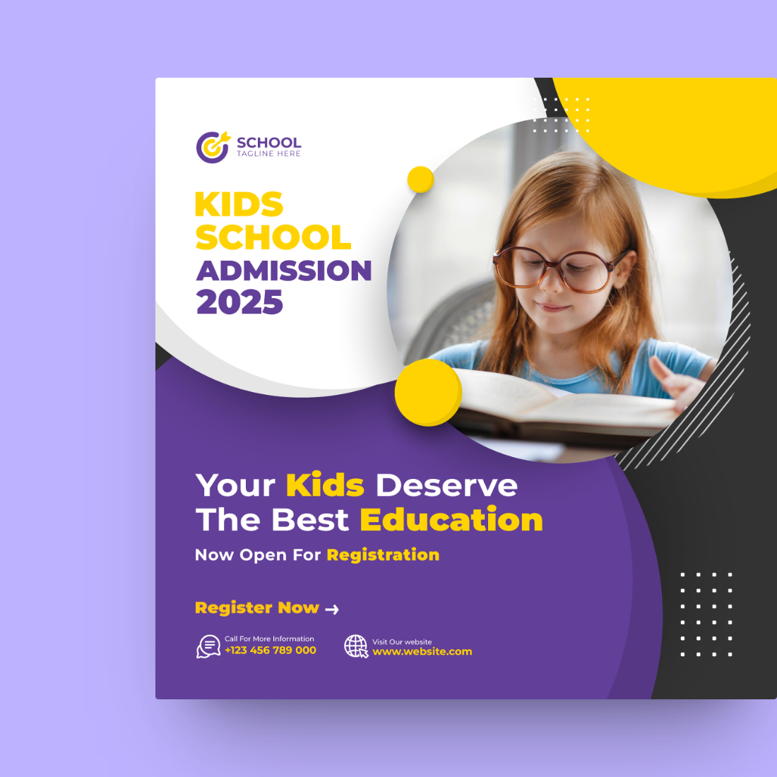 School Admission Or Kids Education Social Media Post Template preview image.