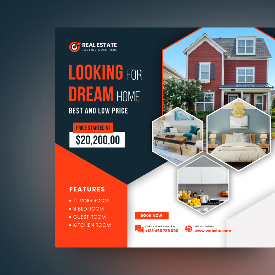 Modern Real Estate Social Media post Template preview image.