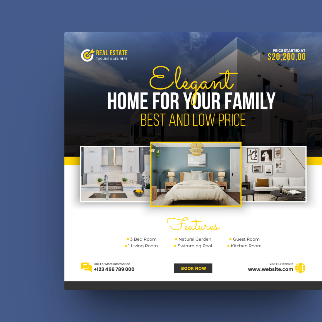 Elegant Real Estate Social Media Post Template preview image.