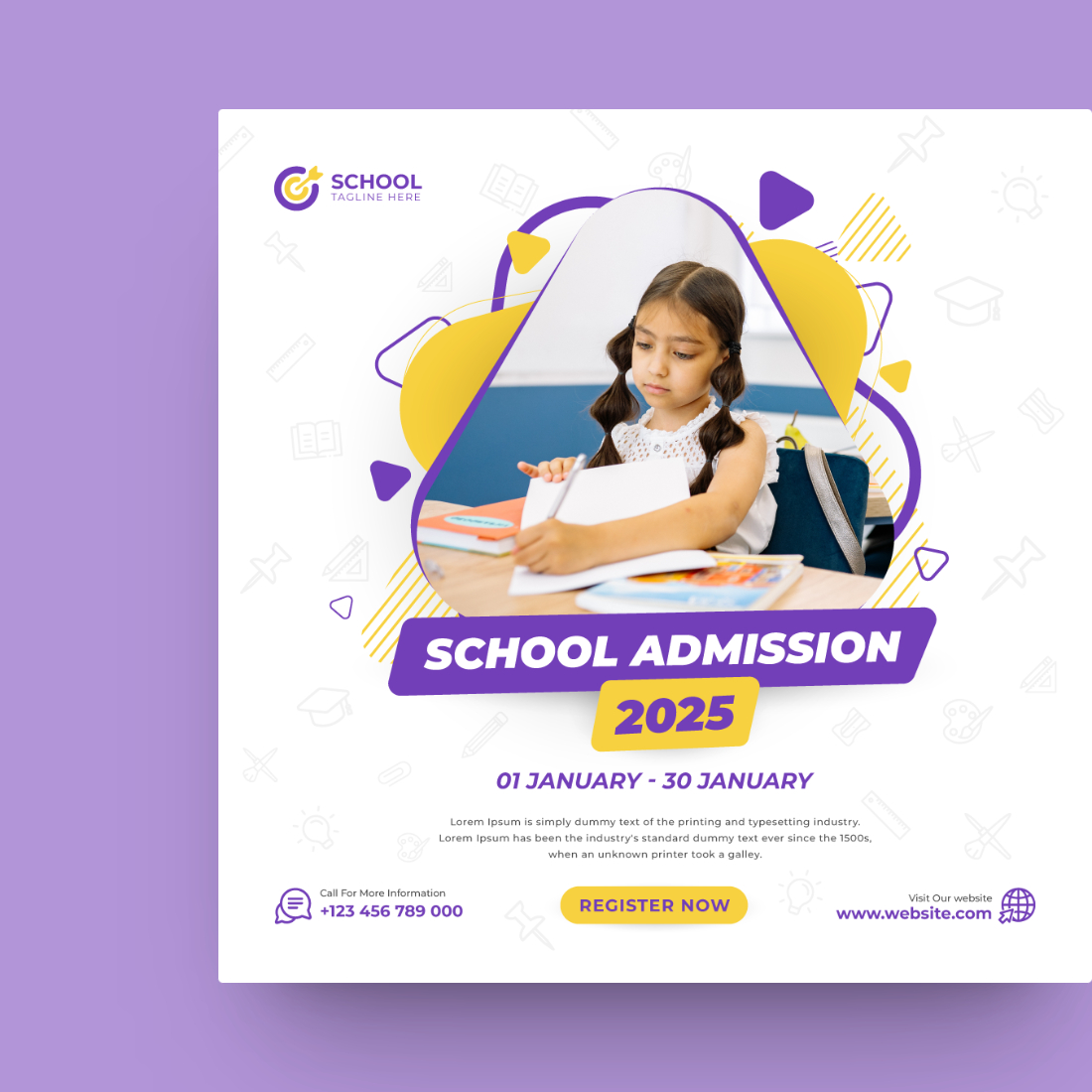 Kids Education or School Admission or Back to School Social Media Post Template preview image.