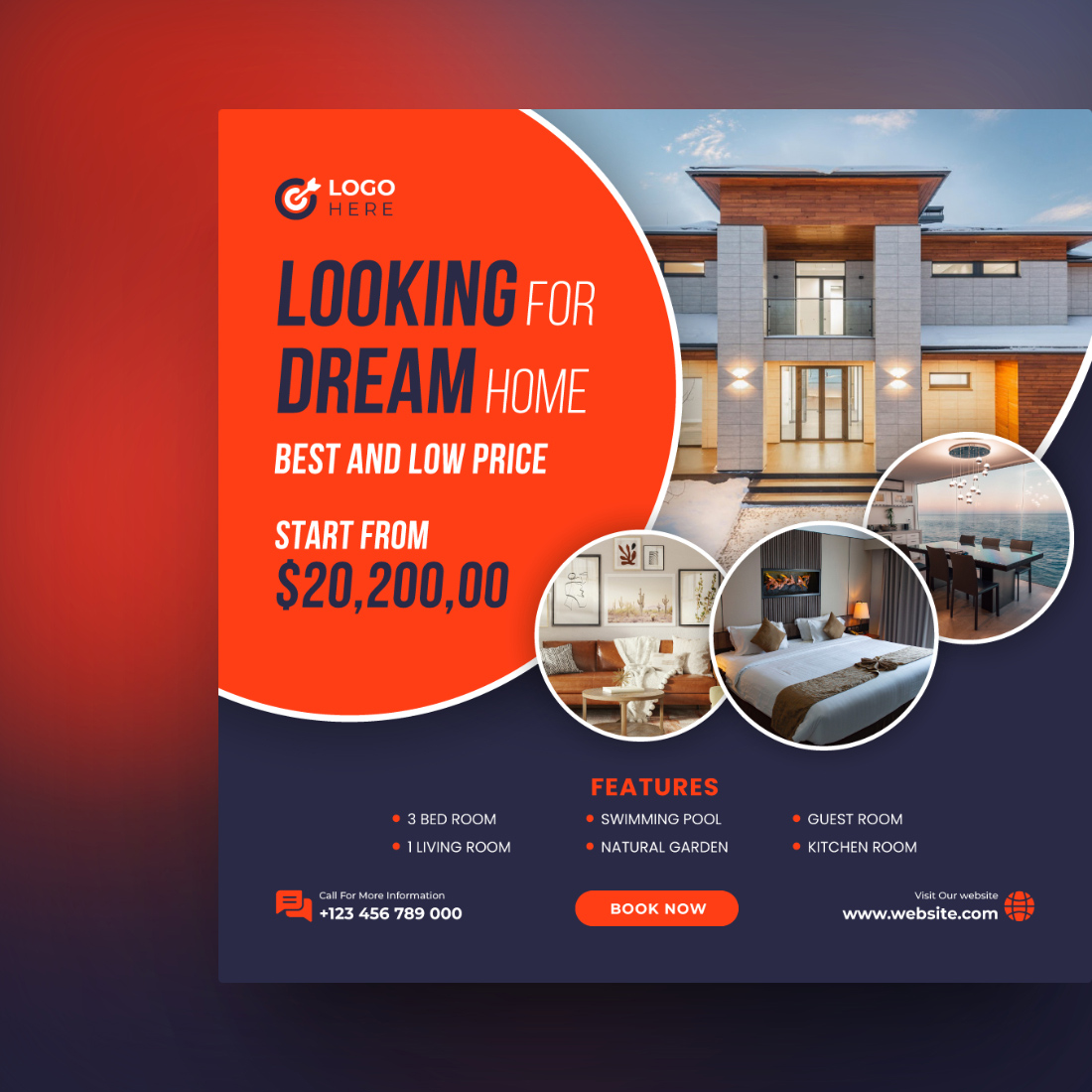 Modern Real Estate Social Media Post Template preview image.