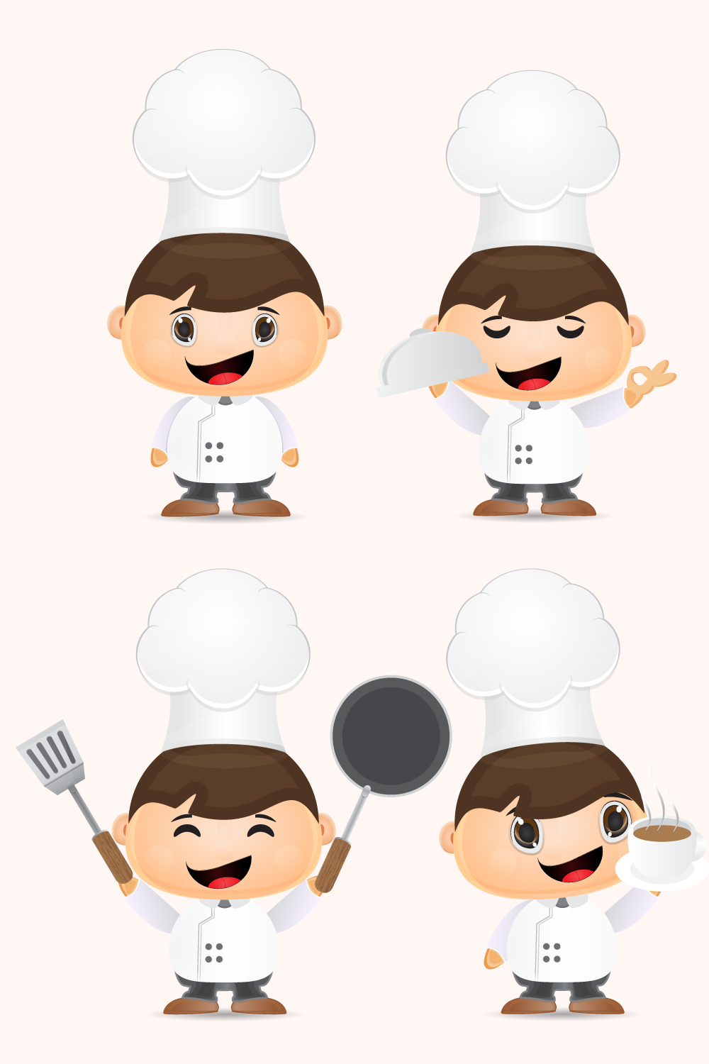 Cute chef cartoon in various poses pinterest preview image.