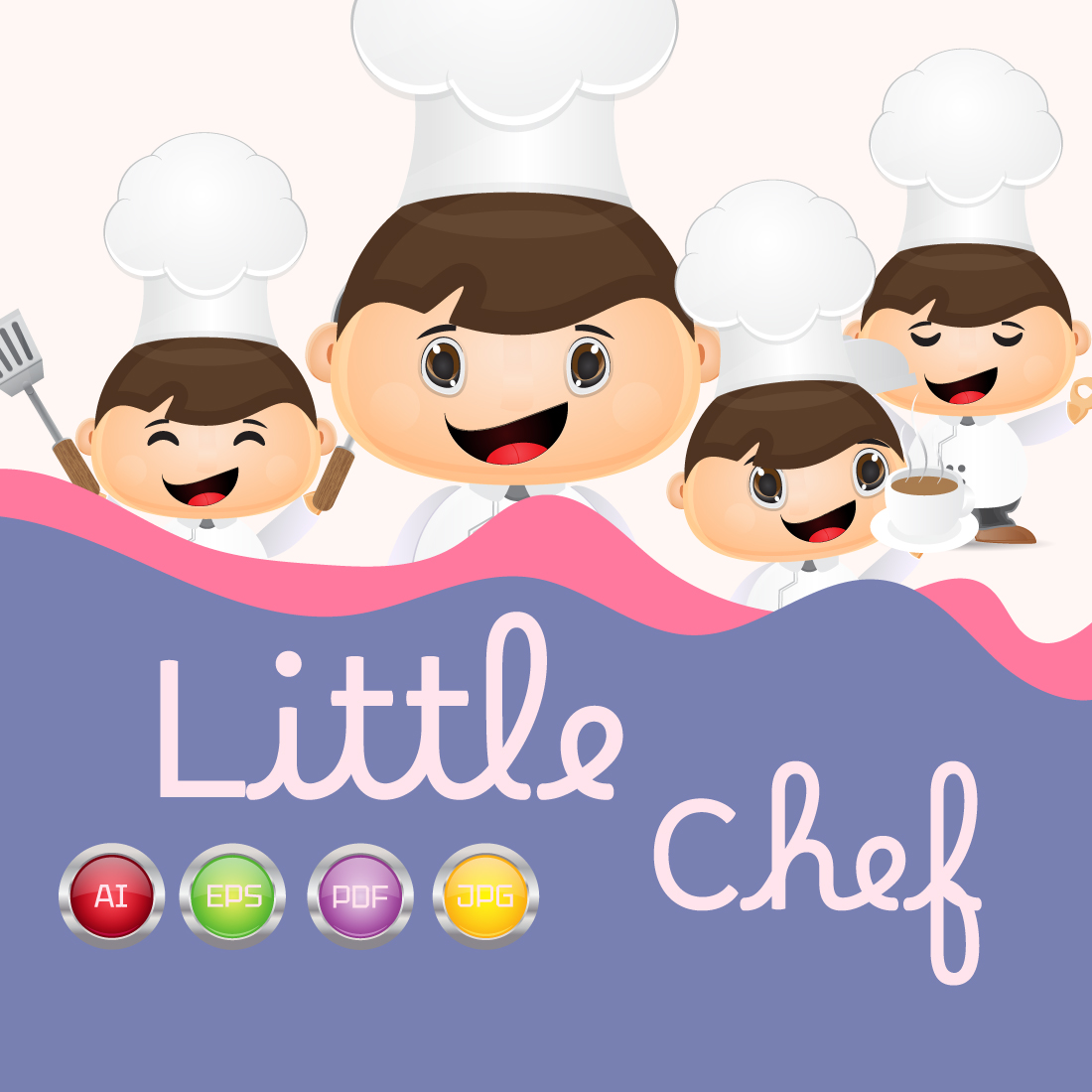 Cute chef cartoon in various poses cover image.