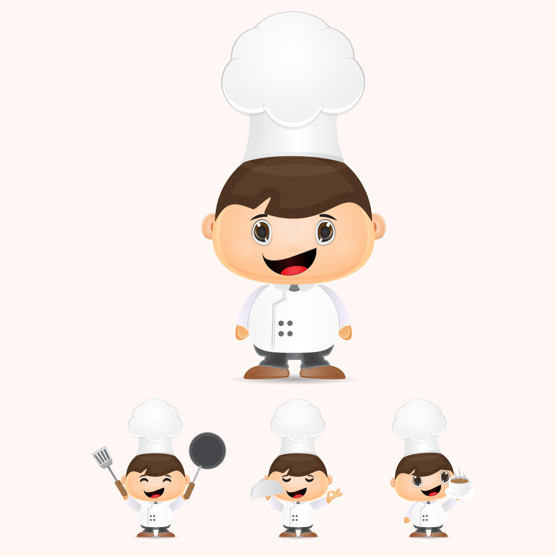 Cute chef cartoon in various poses preview image.