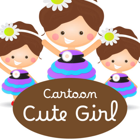 Cartoon Cute Girl With Happy Face wearing flower headbands cover image.
