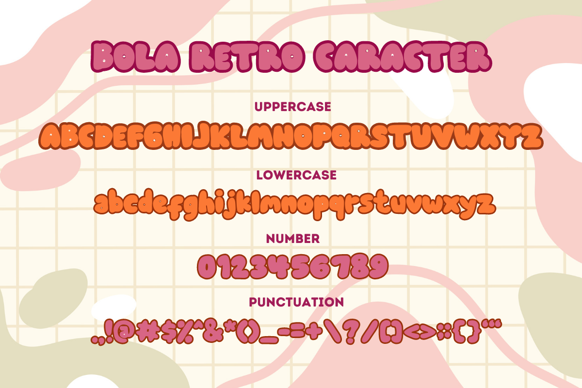 character uppercase lowercase number punctuation bola retro font 442