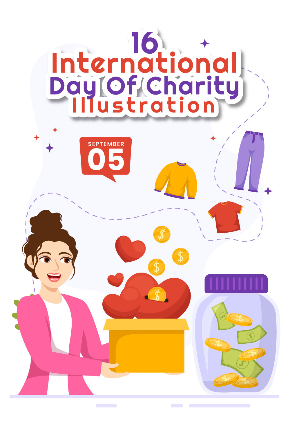 16 International Day of Charity Illustration pinterest preview image.