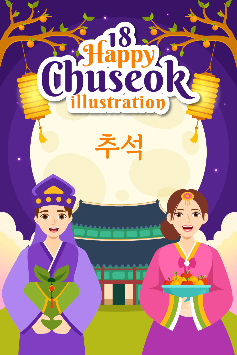 18 Happy Chuseok Day Illustration pinterest preview image.