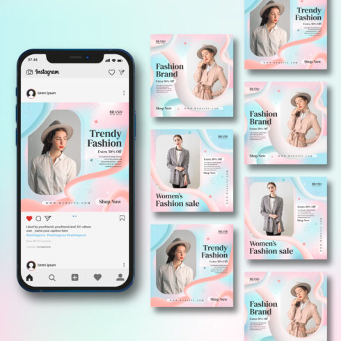 Fashion Sale Social Media Post Template for Instagram or Facebook cover image.