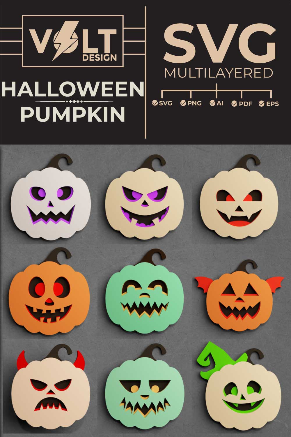 Halloween Pumpkin 3D SVG Multilayered Cut Files pinterest preview image.