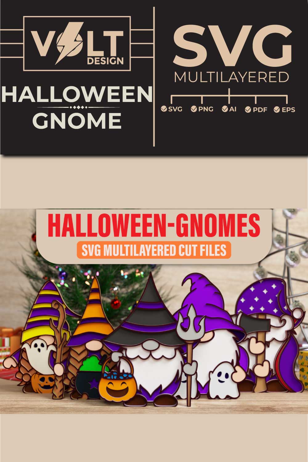 Halloween Gnome 3D SVG Multilayered Cut Files pinterest preview image.