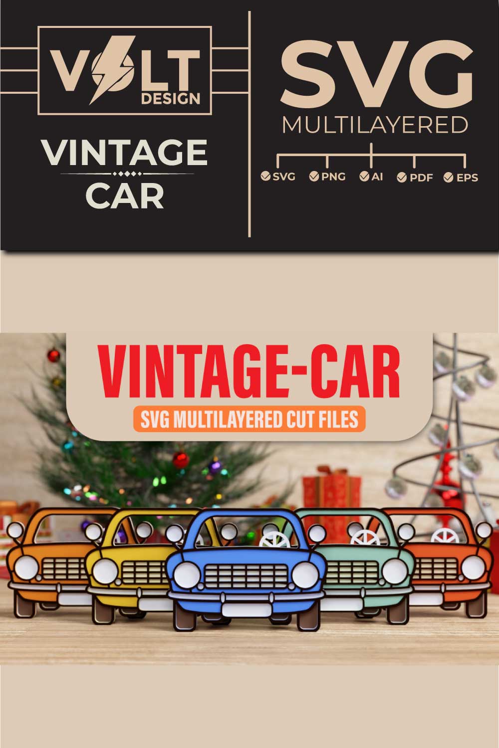 Vintage Car 3D SVG Multilayered Cut Files pinterest preview image.