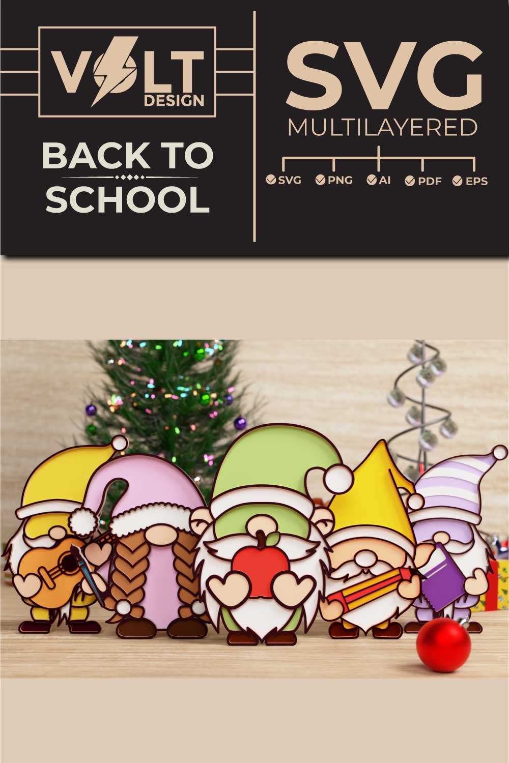 Gnome Back to school 3D SVG Multilayered Cut Files pinterest preview image.