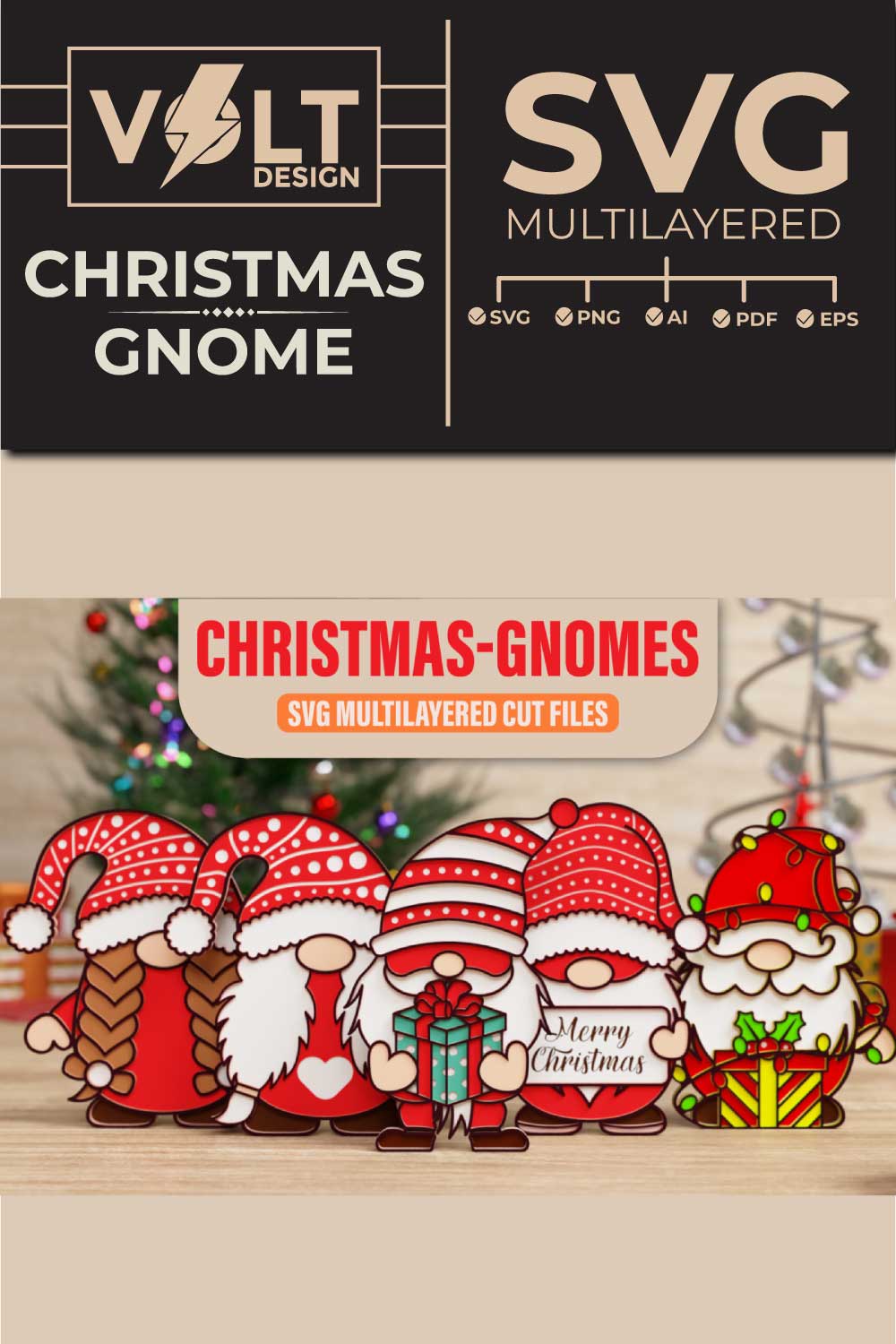 Christmas Gnome 3D SVG Multilayered Cut Files pinterest preview image.