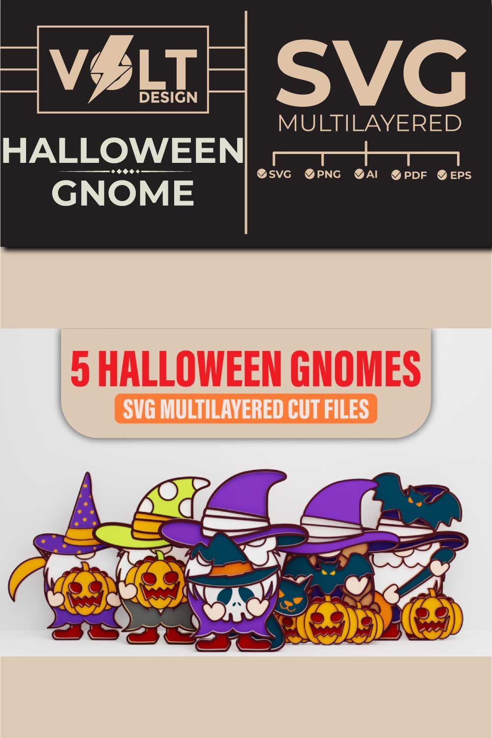 Halloween Gnome 3D SVG Multilayered Cut Files pinterest preview image.