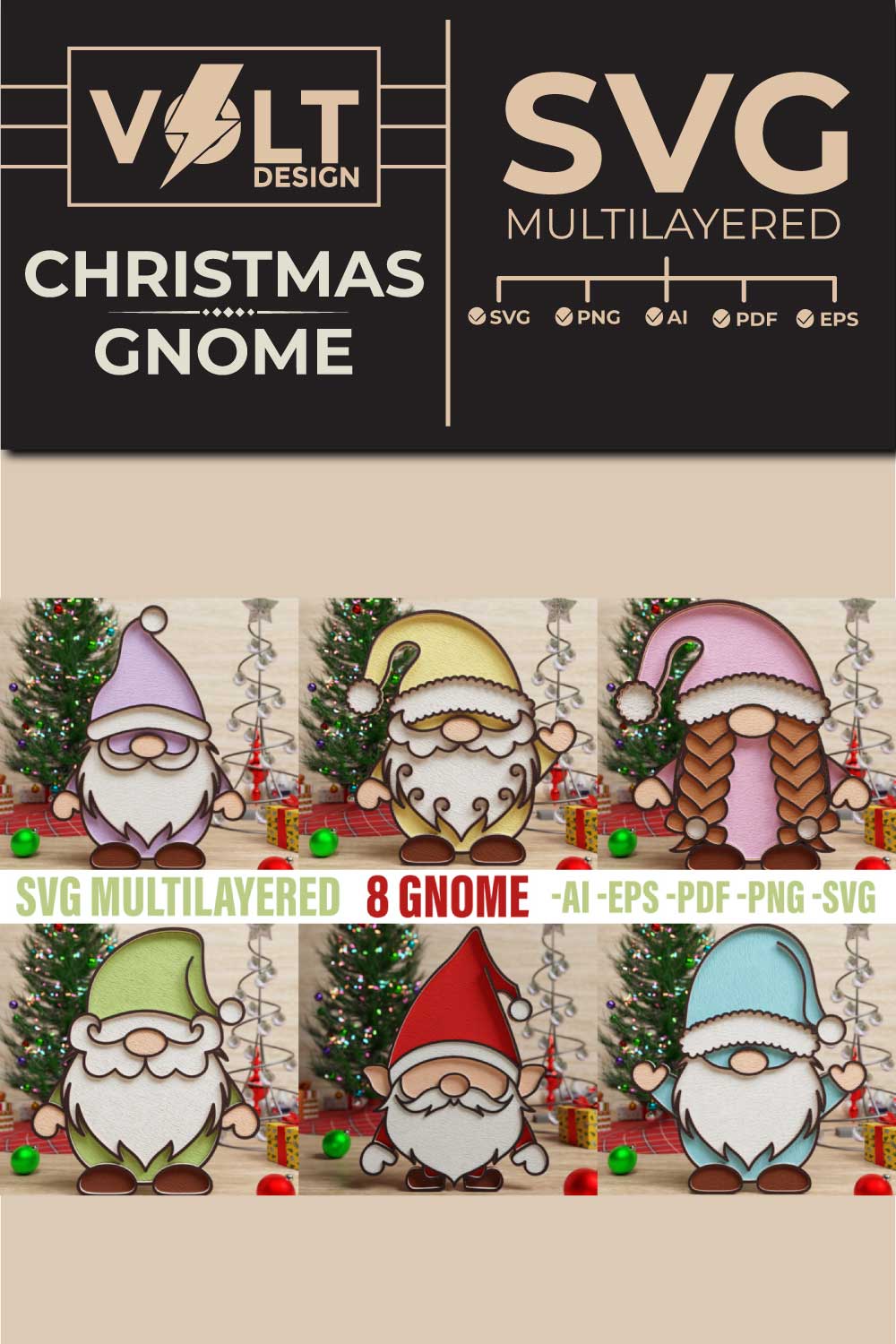 Christmas Gnome 3D SVG Multilayered Cut Files pinterest preview image.