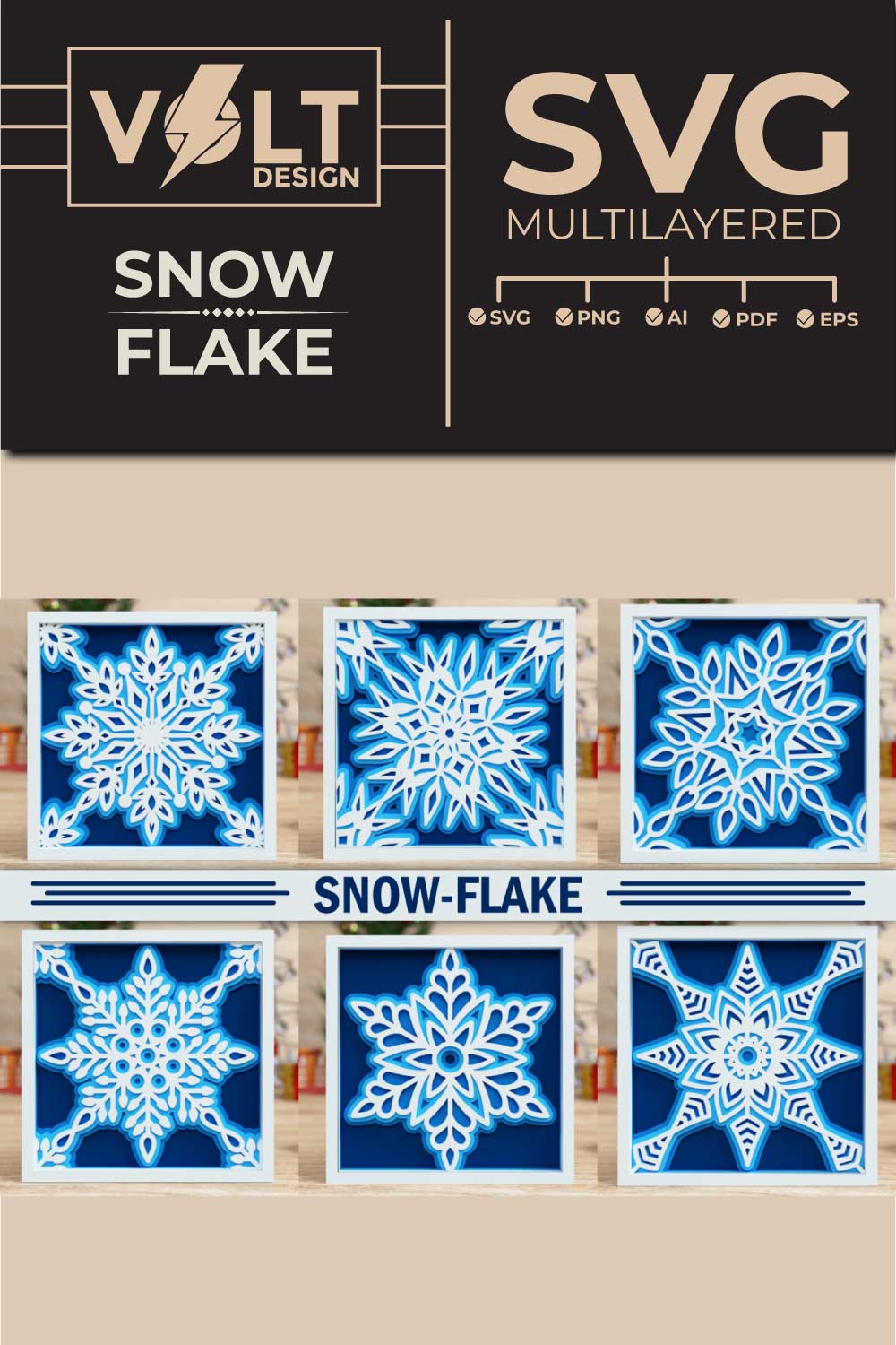 Christmas Snowflake 3D SVG Multilayered Cut Files pinterest preview image.