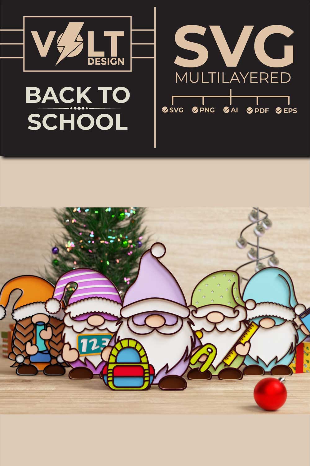 Gnome Back to school 3D SVG Multilayered Cut Files pinterest preview image.