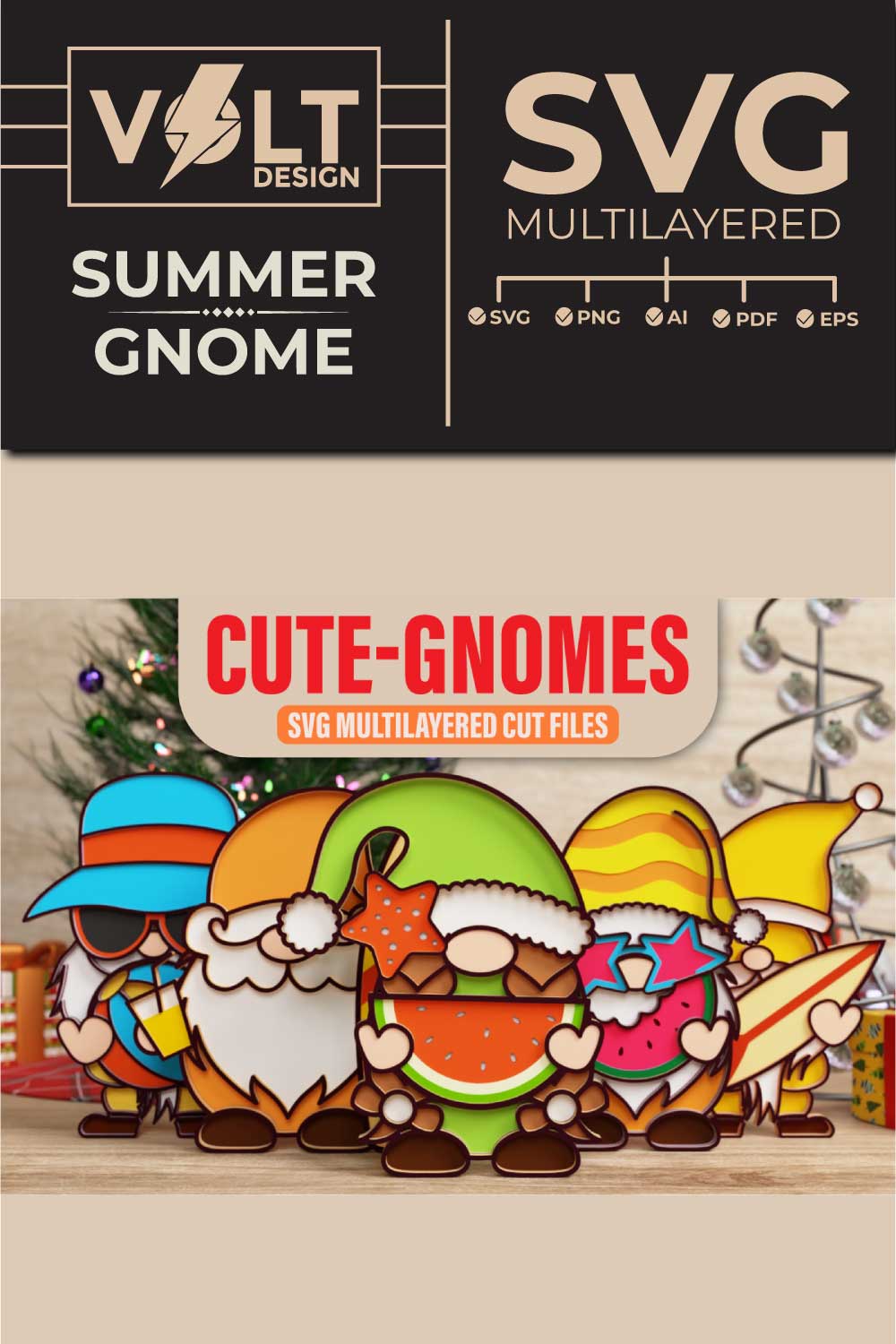 Summer Gnome 3D SVG Multilayered Cut Files pinterest preview image.